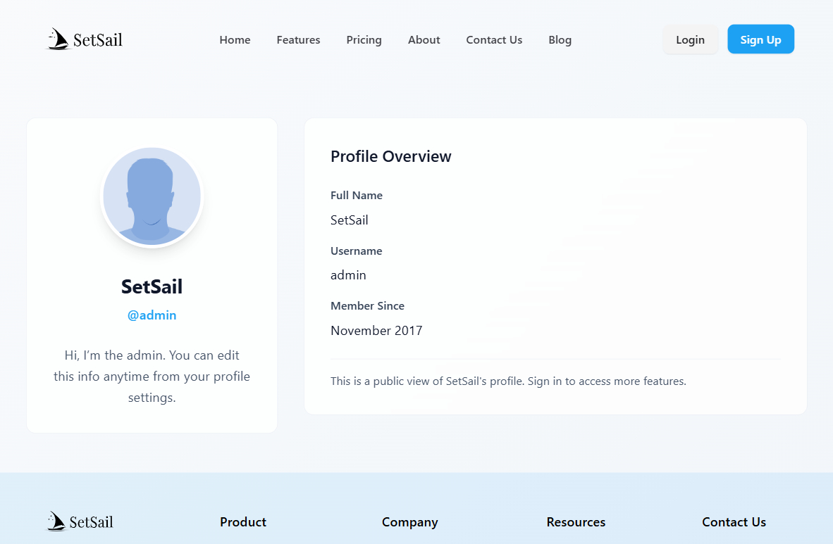 Public Profile Page